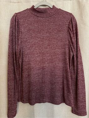 Women’s GAP Marled Burgundy Mock Neck Puff Sleeved Pullover